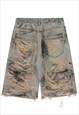 SHREDDED DENIM SHORTS SKATER EXTREME RIP JEAN PANTS IN GREY