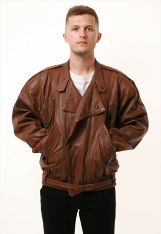90S RARE VINTAGE OLDSCHOOL LEATHER BROWN JACKET 15659