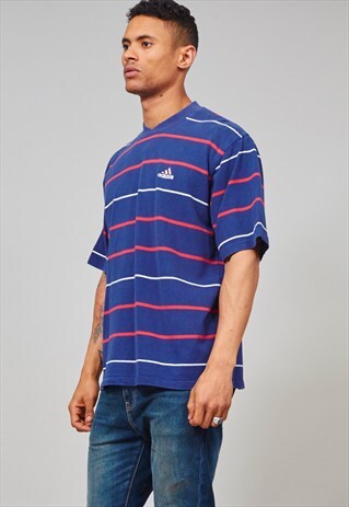 VINTAGE 90'S OVERSIZED BLUE STRIPED ADIDAS T-SHIRT