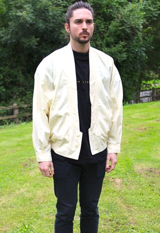VINTAGE 80S BOMBER JACKET - MEDIUM - BABY YELLOW - RETRO