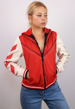 HUMMEL VINTAGE 90'S WINTER BOMBER JACKET / RED AND CREAM