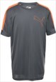 Vintage Puma Plain Grey & Orange Sports T-shirt - M