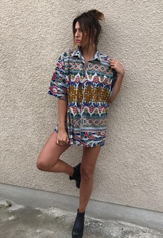 PATTERNED OVERSIZED RETRO VINTAGE UNISEX FESTIVAL SHIRT
