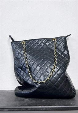 90s Quilted Black Bag With Gold Chain 