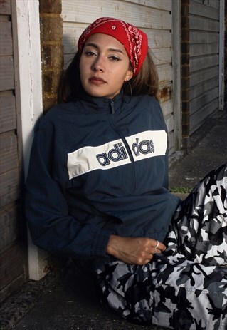 ADIDAS Y2K NAVY AND CREAM EMBROIDERED TRACK JACKET