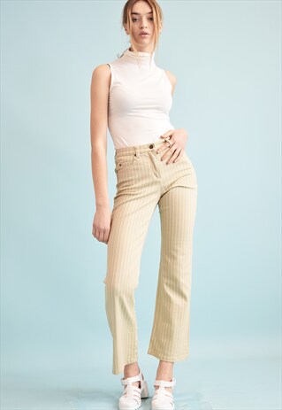 90'S RETRO STRIPED REGULAR WAIST FLARE DENIM JEANS