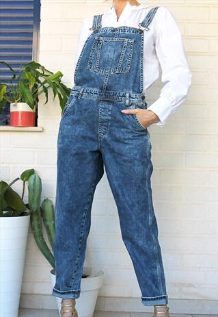 MID BLUE DISTRESSED DENIM SLIM FIT DUNGAREES