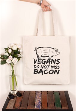 Vegan Tote Animal Pig Slogan Cotton Canvas Shopper Bag Yoga