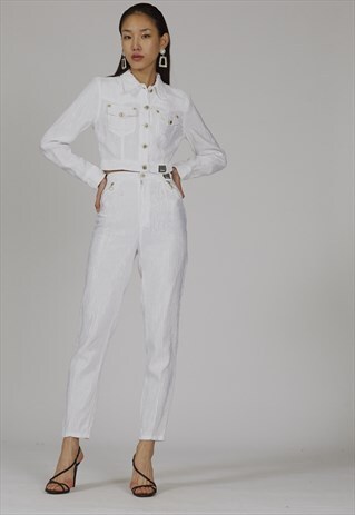 RARE EARLY 90'S VINTAGE VERSACE WHITE SATIN STRIPE CO-ORD