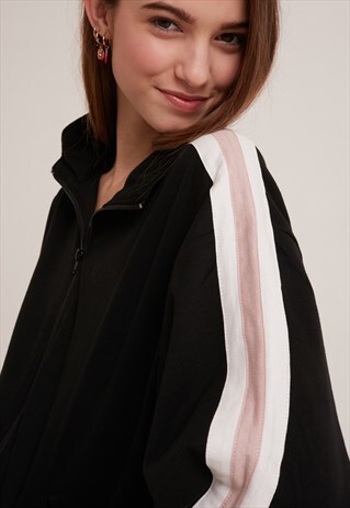 HIGH NECK ZIP-UP SWEATSHIRT - BLACK, WHITE AND PINK