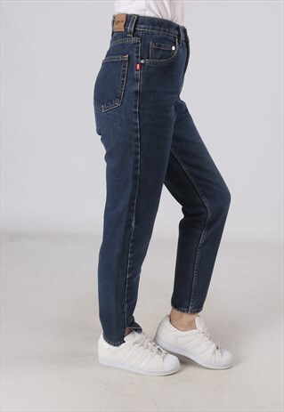 HIGH WAISTED DENIM JEANS WIDE TAPERED LEG UK 8 - 10 (GWCQ)
