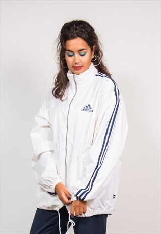 VINTAGE 90'S WHITE ADIDAS HOODED CAGOULE JACKET
