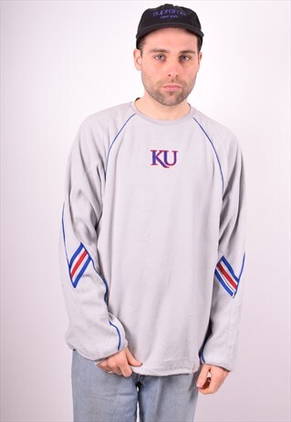 ADIDAS MENS VINTAGE FLEECE JUMPER LARGE GREY 90S