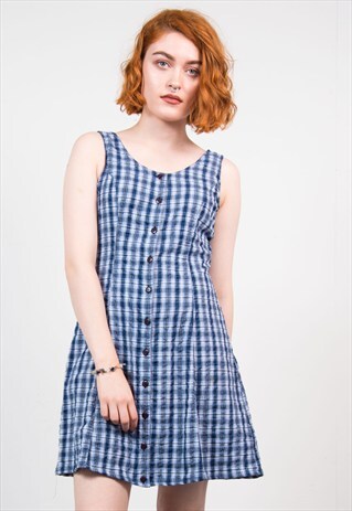 VINTAGE 90'S BLUE CHECK GRUNGE MINI DRESS