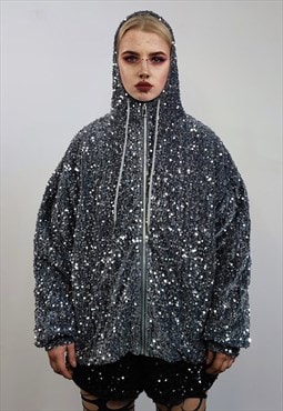 Silver sequin hoodie embellished pullover sparkle jumper