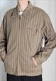 Vintage 70s Beige Grey Stripped Lightweight Preppy Jacket