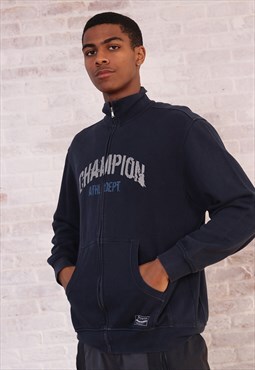 Vintage Champion Full Zip Big Logo Sweatshirt Blue