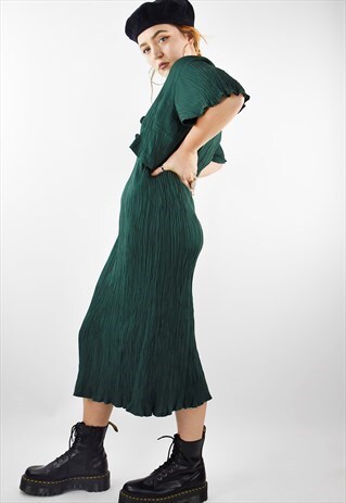 BEAUTIFUL 90S VINTAGE CHEESECLOTH DEEP GREEN MAXI DRESS
