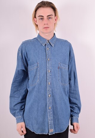 LEVI'S MENS VINTAGE DENIM SHIRT LARGE BLUE 90S