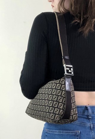 WOMENS FENDI HANDBAG BROWN ALL OVER FF ZUCCA PRINT BAG