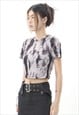 ABSTRACT PRINT CROP TOP SHORT T-SHIRT TUMMY EXPOSING TOP