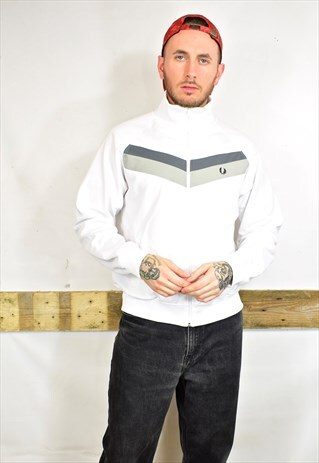 VINTAGE FRED PERRY WHITE ZIP TRACK JACKET