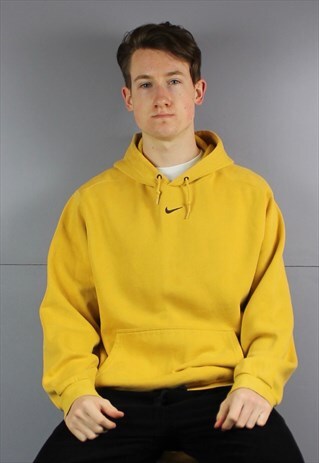 VINTAGE NIKE CENTRE SWOOSH LOGO HOODIE IN ORANGE YELLOW WITH