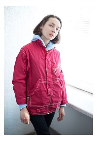 VINTAGE Y2K HIGH COLLAR WINDBREAKER JACKET IN RED