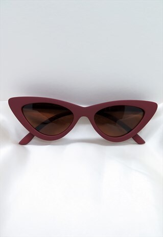 PURPLE MATTE THIN CAT EYE SLIM SUNGLASSES UV400