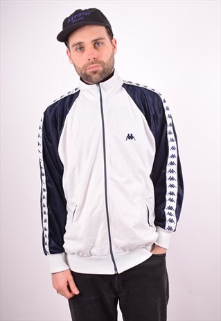 KAPPA MENS VINTAGE TRACKSUIT TOP JACKET LARGE WHITE 90S