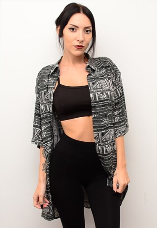 VINTAGE 90'S RETRO CRAZY PATTERNED OVERSIZED SHIRT