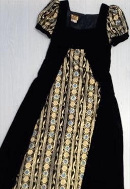 40's Vintage Marion Donaldson Maxi Dress Black Gold