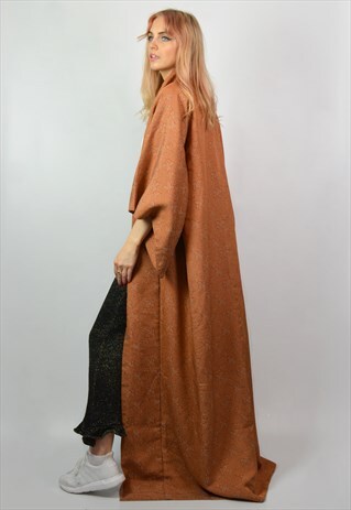 VINTAGE 70S ORANGE LONGLINE FULL LENGTH FESTIVAL BOHO KIMONO