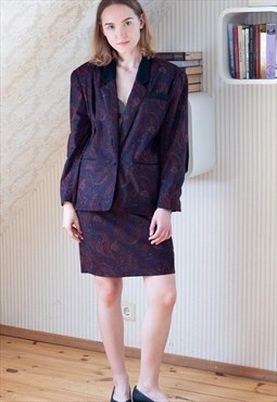 Dark blue and brown patterned suit set