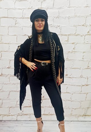 VINTAGE REAL SUEDE BLACK CAPE/SHAWL
