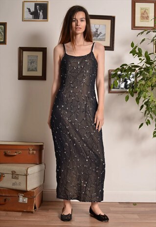 VINTAGE 90S SHEER MESH OVERLAY MAXI DRESS