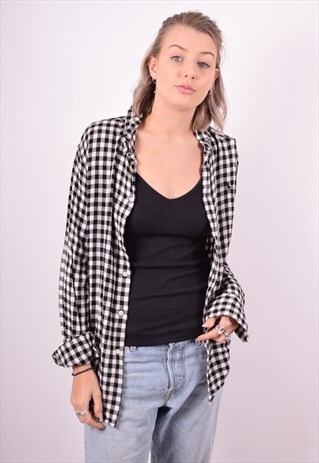 RALPH LAUREN WOMENS VINTAGE FLANNEL SHIRT LARGE BLACK 90'S