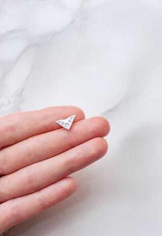 MEN'S STUD EARRING CRYSTAL GEM V SET GEOMETRIC 925 SILVER