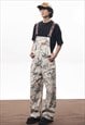 FOREST PRINT DUNGAREES JEAN OVERALLS LEAVES JUMPSUIT CREAM
