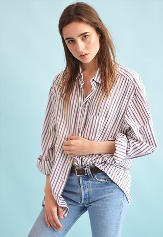 90'S RETRO STRIPED NEUTRAL OVERSIZED DADS SHIRT TOP