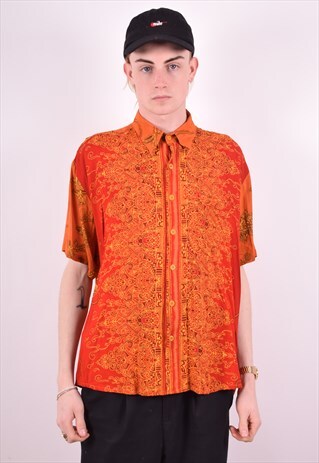 MENS VINTAGE SHIRT LARGE ORANGE 90'S
