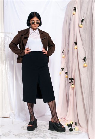 VINTAGE ESCADA SKIRT 90S HIGH-WAISTED BLACK DESIGNER MIDI