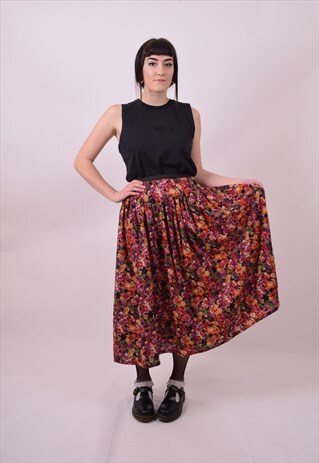 VINTAGE 80'S CRAZY FLOWER PRINT PLEATED SKIRT SIZE 10 TO 12
