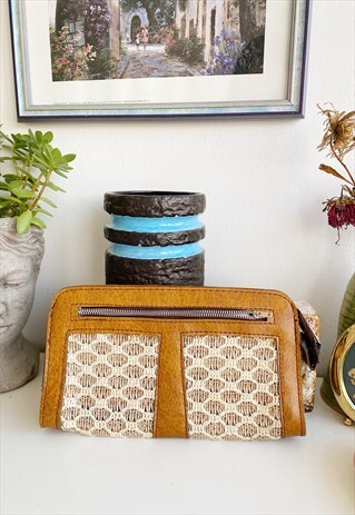 VINTAGE 80S RAFFIA STRAW PARISIAN CHIC ENVELOPE CLUTCH PURSE