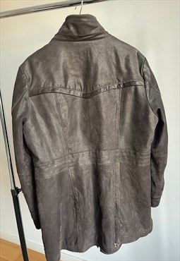 Vintage Dark Brown Midi Leather Jacket 