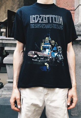 RARE VINTAGE 80S BLACK GRAPHIC LED ZEPPELIN BAND T-SHIRT