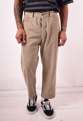 LEVI'S MENS VINTAGE CORDUROY TROUSERS W36 L34 BEIGE 90S