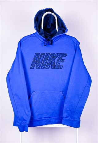 VINTAGE NIKE HOODIE SPELL OUT SWOOSH BLUE MEDIUM