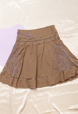 Vintage Fairy Skirt Y2K Frilly Midi in Brown Cotton