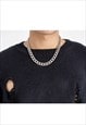 RIPPED KNIT SWEATER DROP SHOULDER PUNK JUMPER IN BLACK